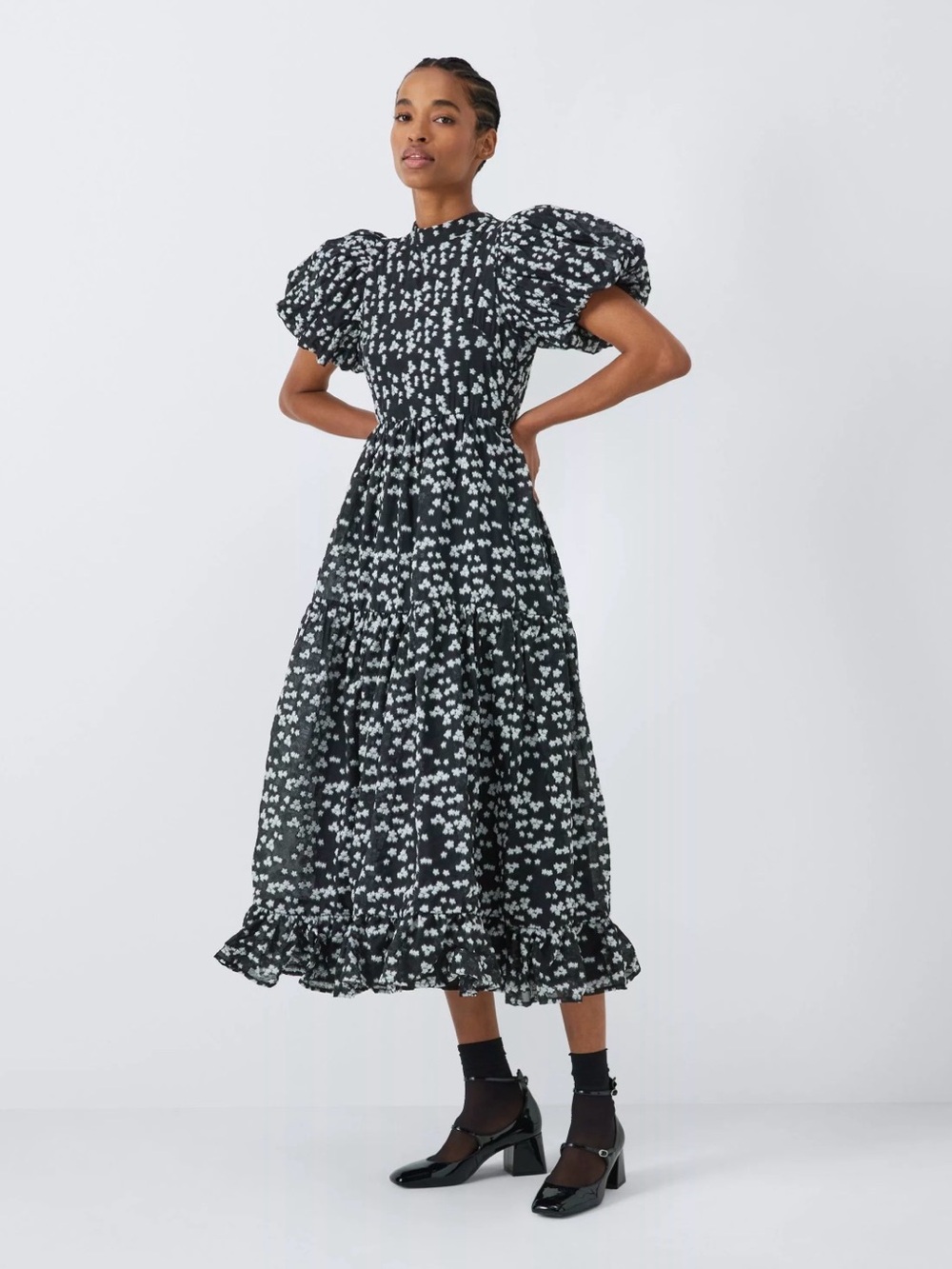NWT Sister Jane Dream Ditsy Floral Organza Jacquard Puff Sleeve Midi Dress S